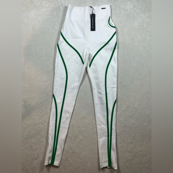 NWT Maniere De Voire US 4 High Waisted Contrast Contour White Green Stretch Pant - Picture 1 of 13